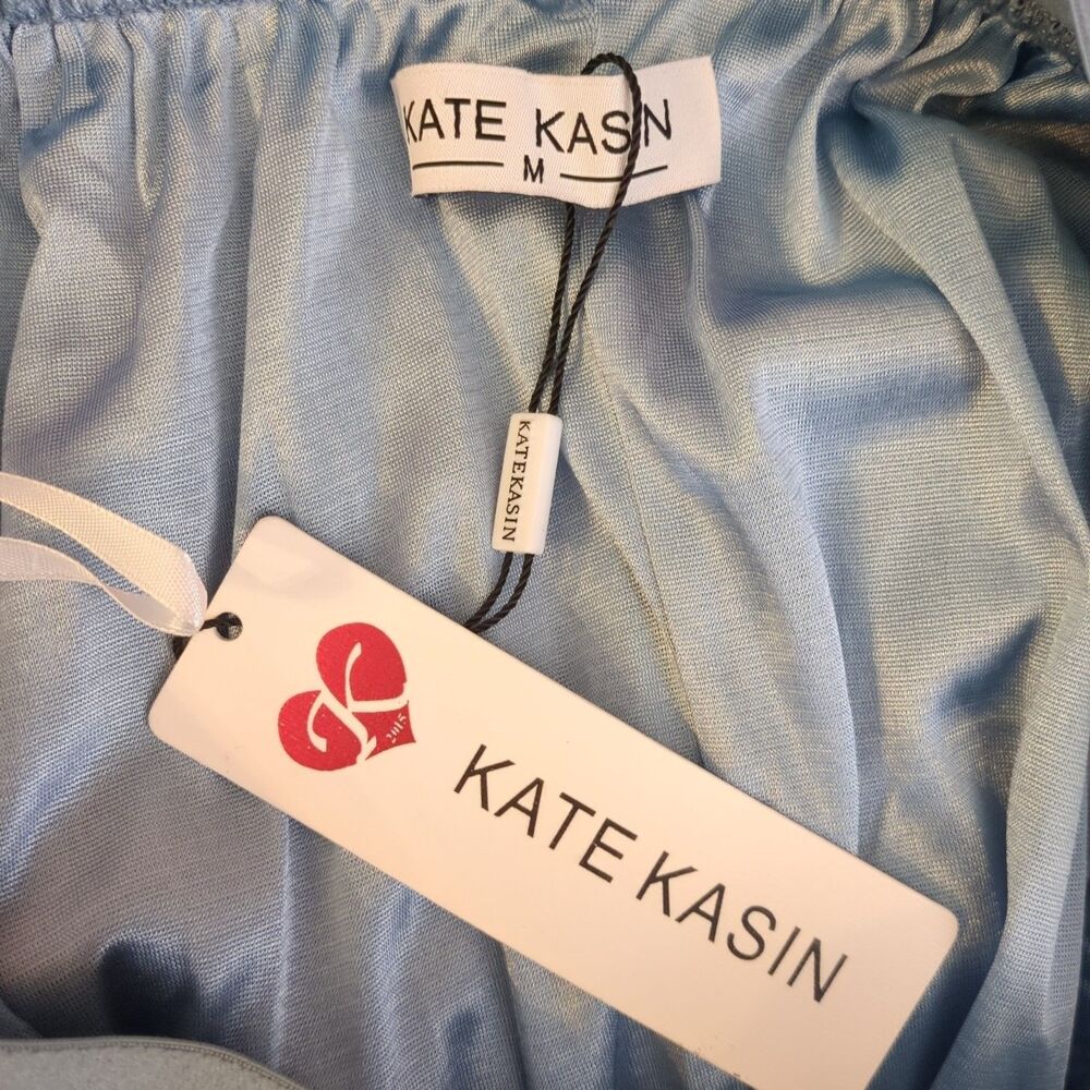 Blue Pleated Midi Skirt Size M Office Academia Preppy Cottagecore NWT Kate Kasin - Picture 4 of 9